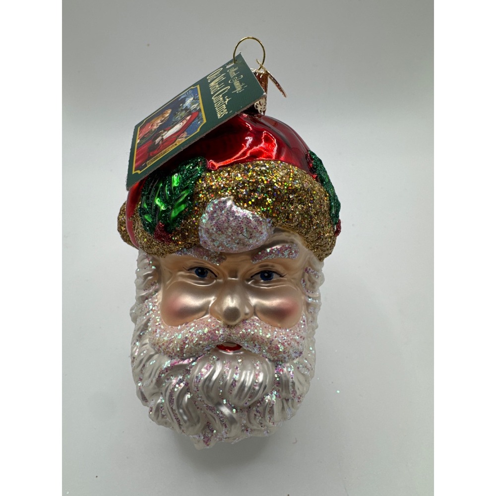 Old World Christmas Holly Hat Santa Glass Ornament Red Gold Glitter 2010 OWC